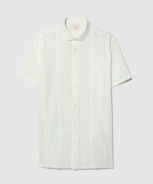Camisa Guayabera Cuello Camisero Manga Corta Algodón Cuello Abierto Mini