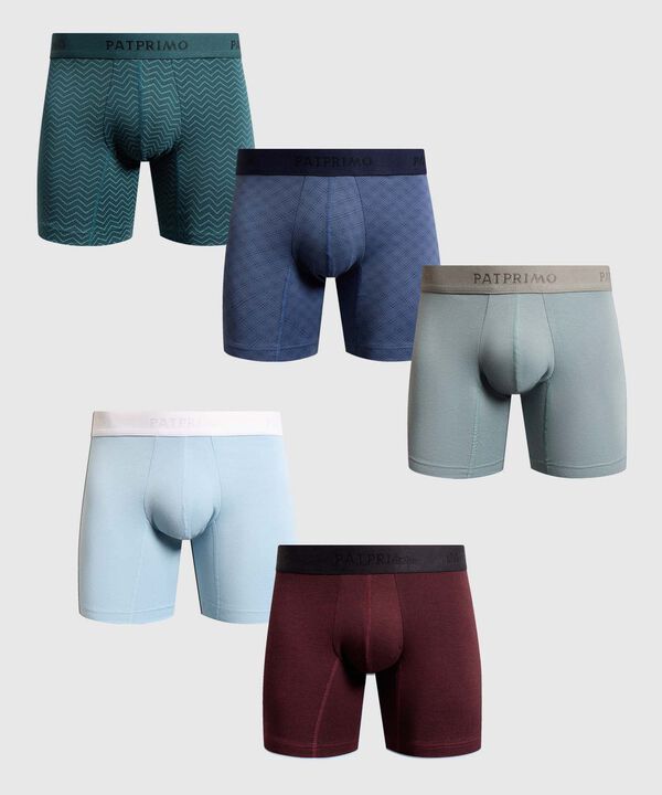 Set x5 B&oacute;xers Largos Ergon&oacute;micos con Detalles para Hombre image number null