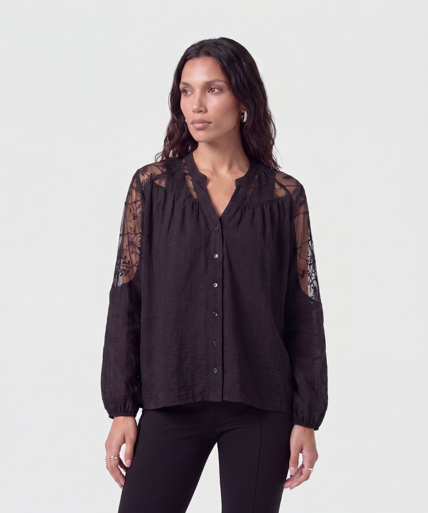 Blusa Con Mangas De Encaje Para Mujer