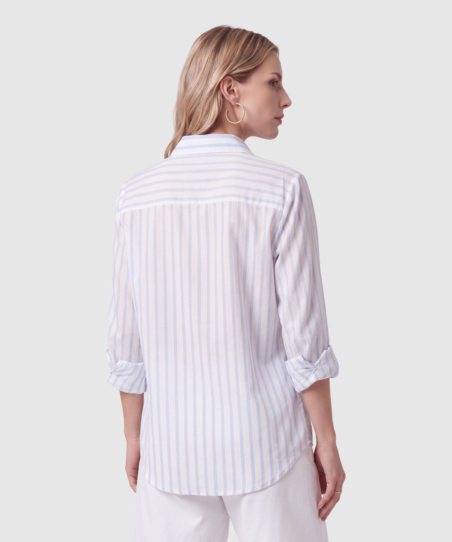Camisa A Rayas Con Bolsillo Para Mujer