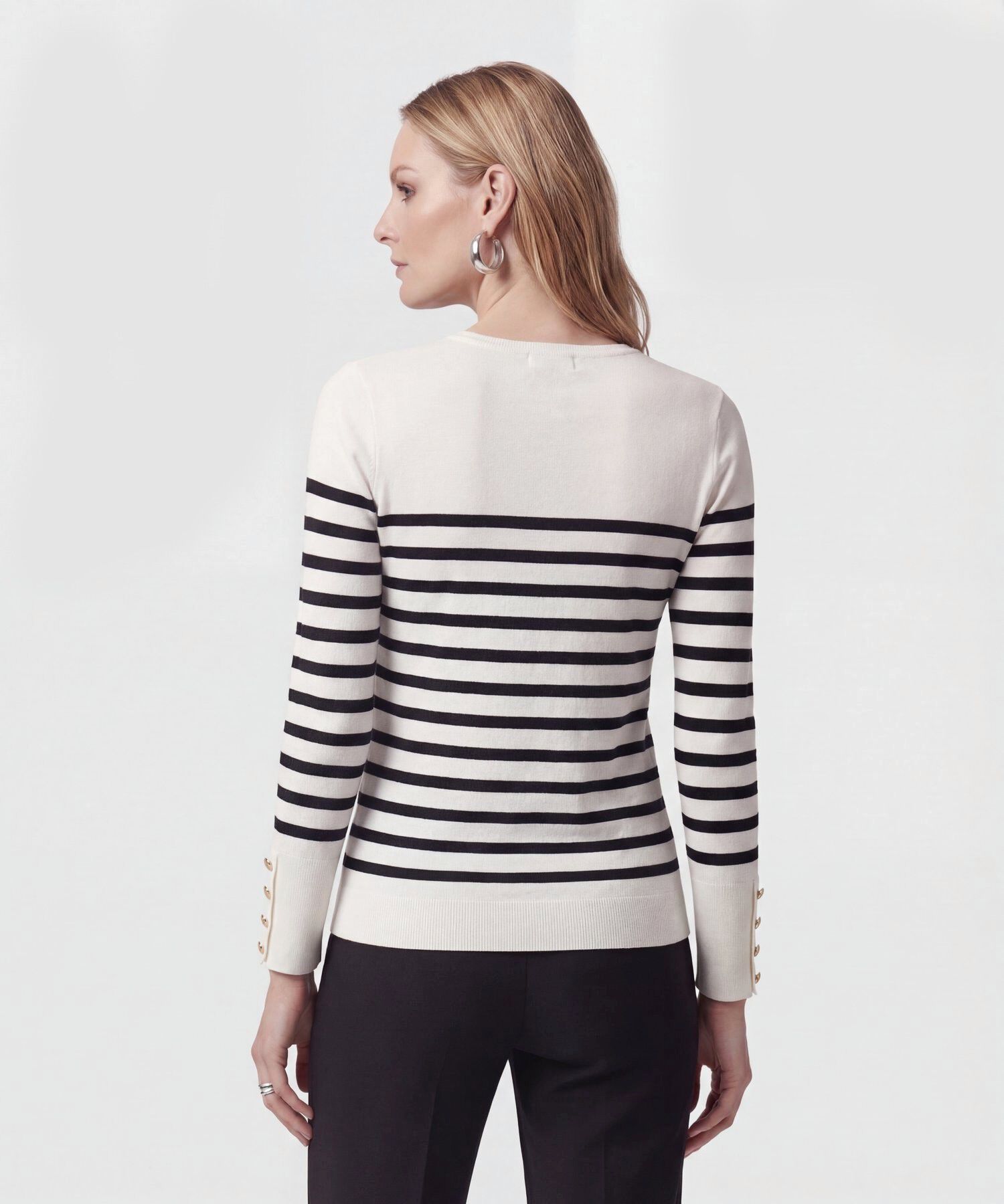 Saco De Punto A Rayas Con Botones En Pu&ntilde;o Mujer