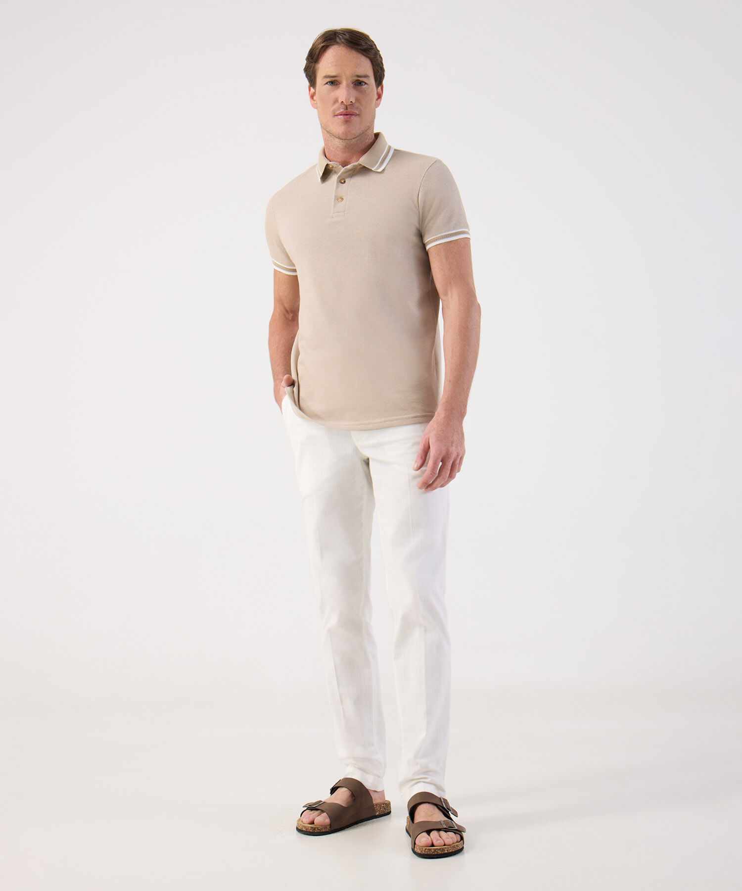 Polo Texturizado con Ribetes de Contraste Para Hombre