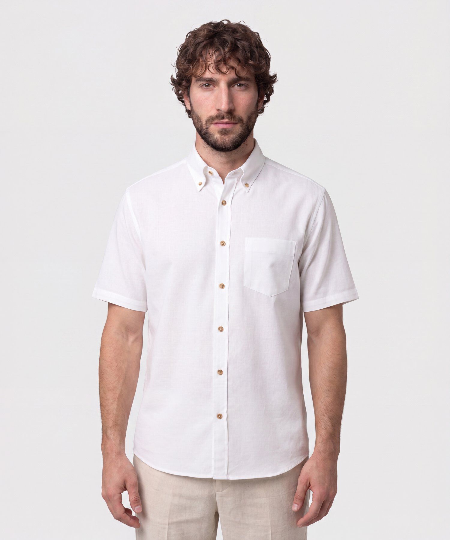 Camisa Manga Corta Cuello Bot&oacute;n Para Hombre