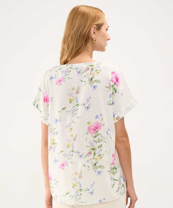 Blusa Estampada en Efecto Lino