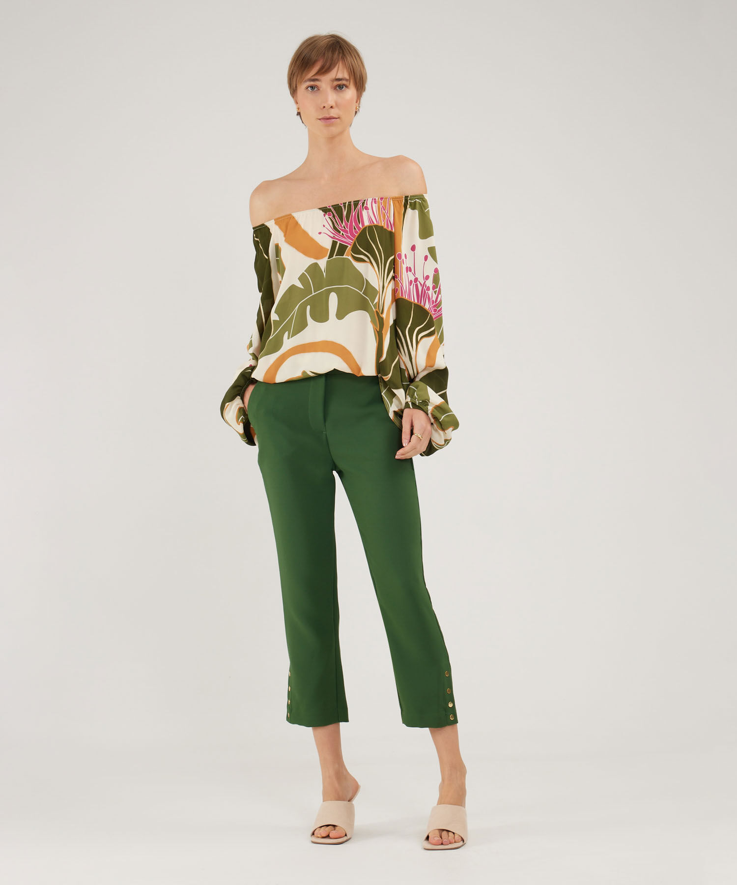 Blusa Estampada Con Puños Encauchados