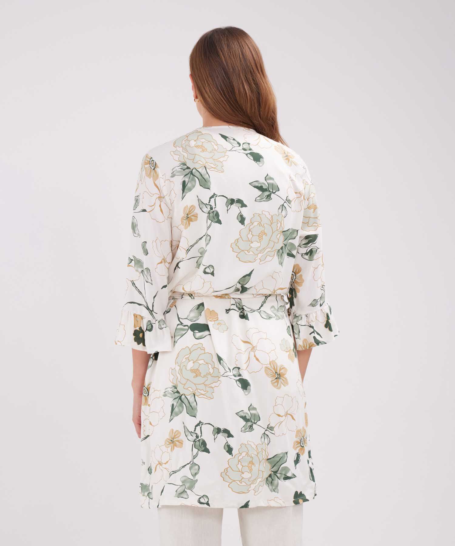Saco Tipo Kimono Estampado Con Arandela En Mangas 