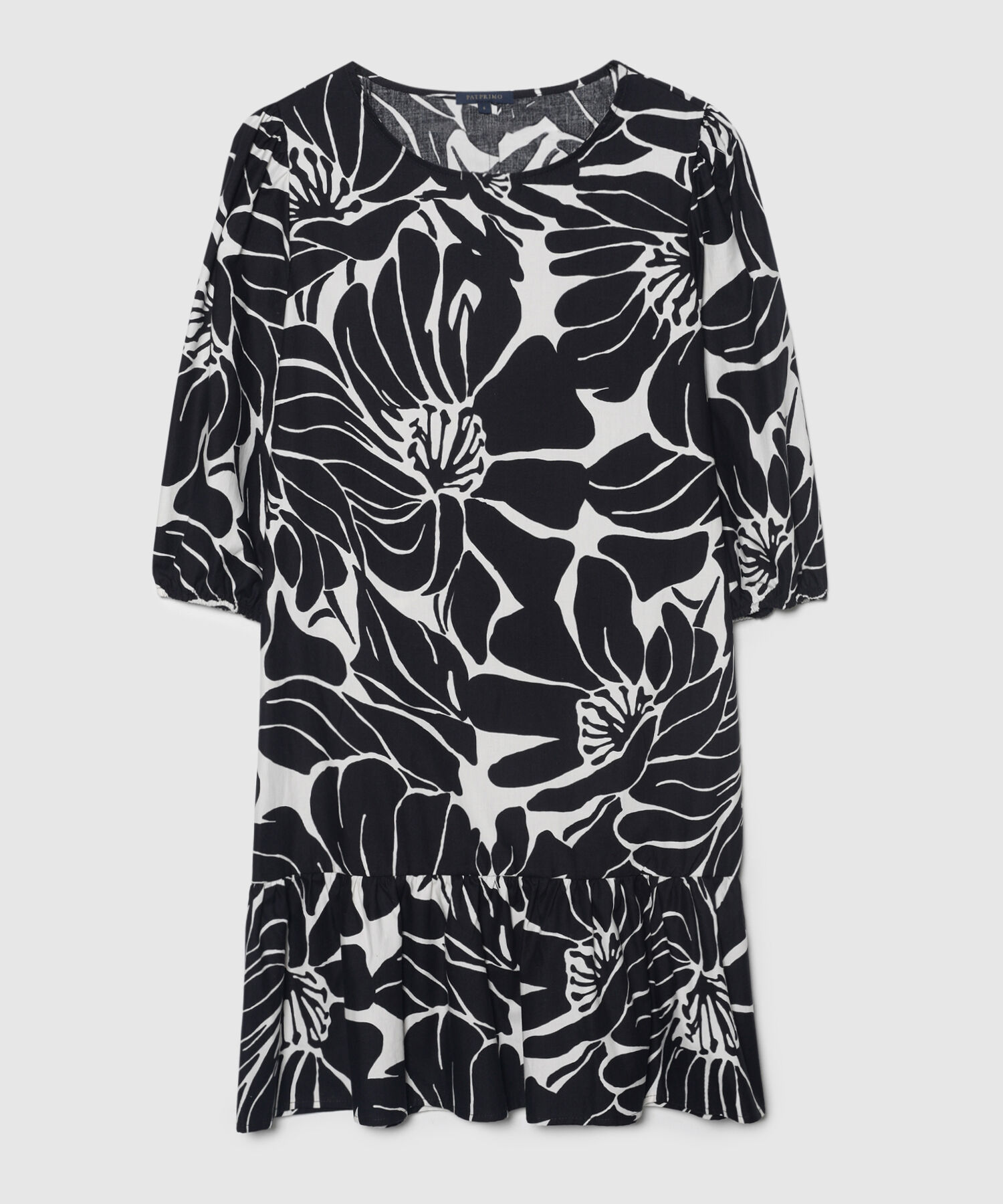 Vestido Estampado, Manga 3/4, Puños Con Elástico, Escote Redondo Y Boleros, Serena