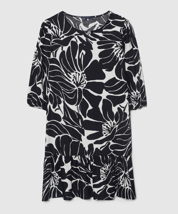 Vestido Estampado, Manga 3/4, Puños Con Elástico, Escote Redondo Y Boleros, Serena