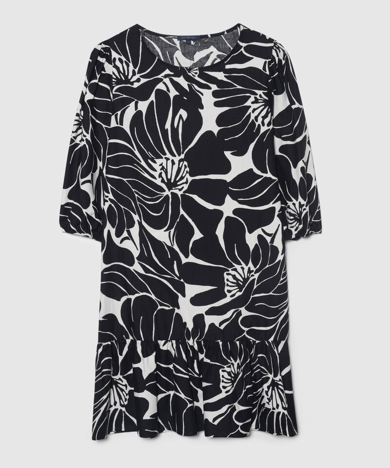 Vestido Estampado, Manga 3/4, Puños Con Elástico, Escote Redondo Y Boleros, Serena