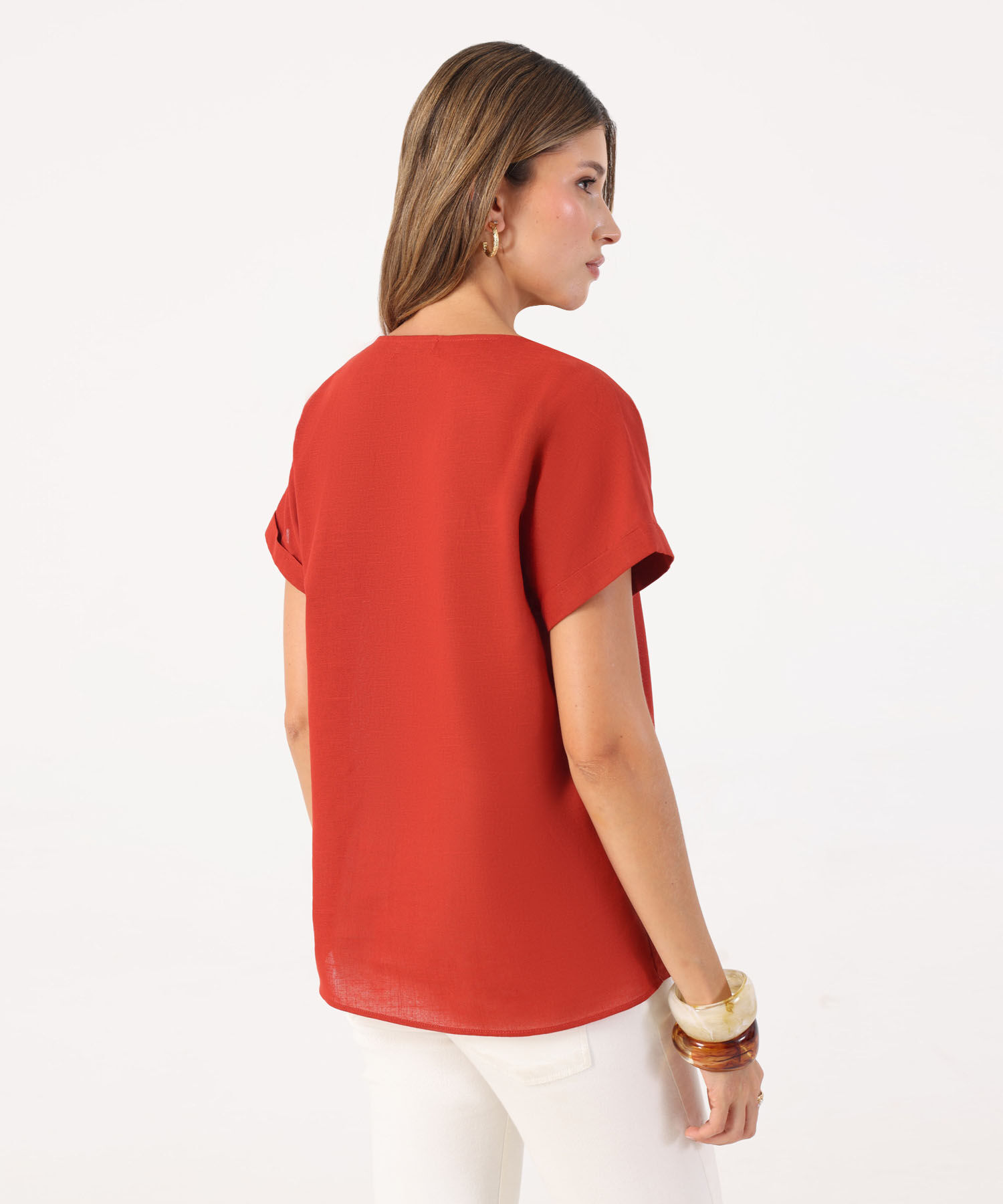 Blusa De Corte Recto Con Manga Rodada