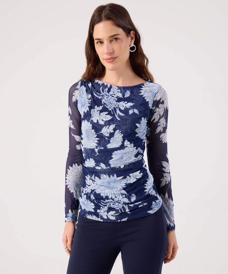 Camiseta Manga 3/4 Estampada, Cuello Redondo