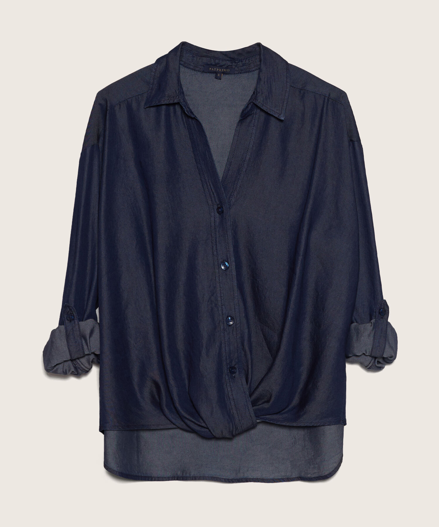 Camisa Con Entorche En Delantero Tono Medio, Manga Larga