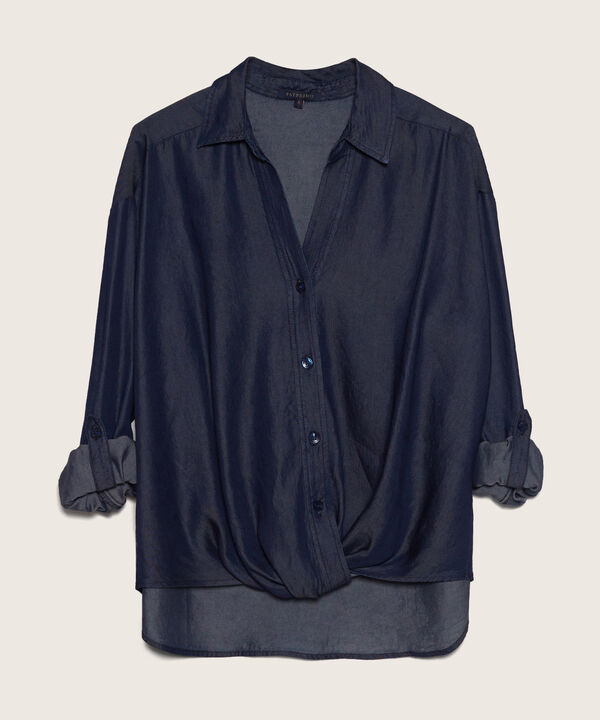 Camisa Con Entorche En Delantero Tono Medio, Manga Larga