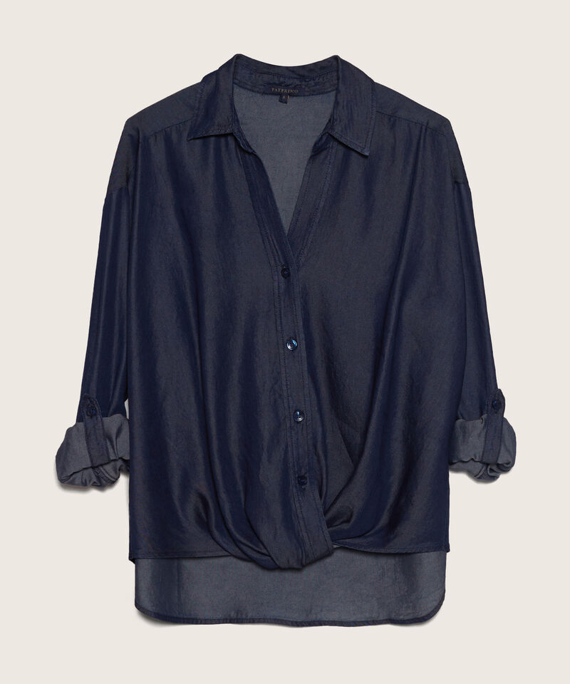 Camisa Con Entorche En Delantero Tono Medio, Manga Larga