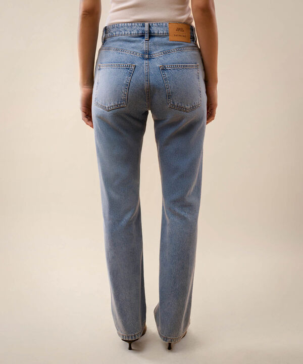Jean Straight Tiro Alto Para Mujer