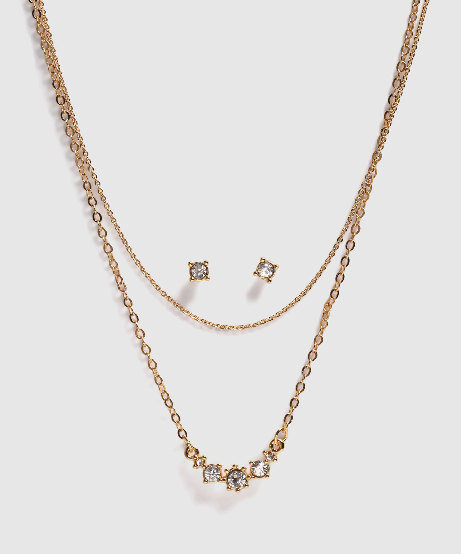 Set De Collar Doble Y Topos Con Cristales