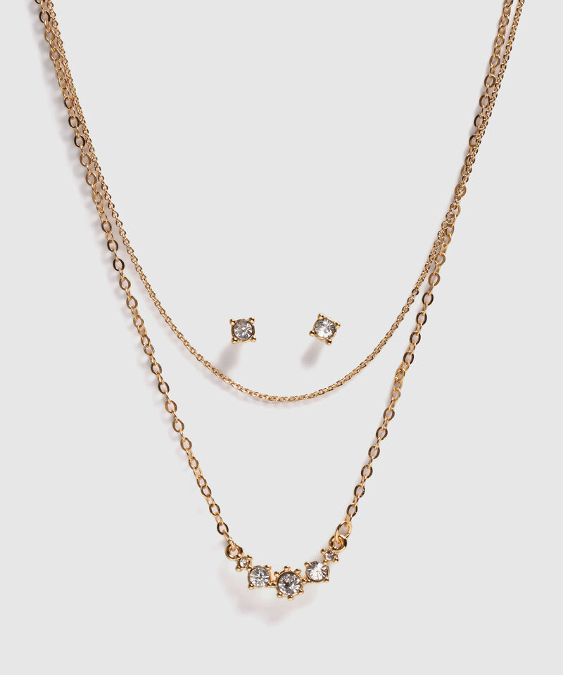 Set De Collar Doble Y Topos Con Cristales