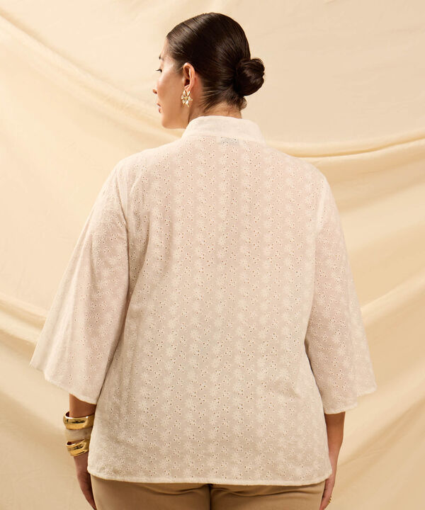 Blusa con Escote V y Manga 3/4 Para Mujer Curvy