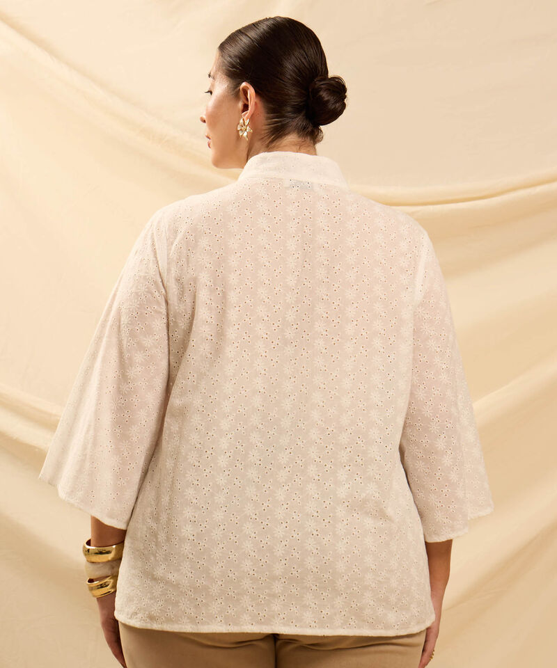 Blusa con Escote V y Manga 3/4 Para Mujer Curvy