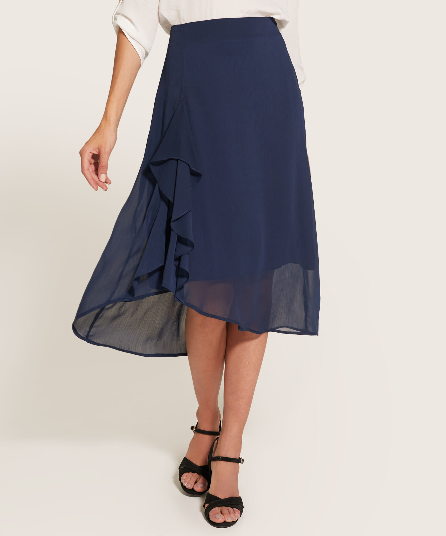 Falda Midi Con Volante