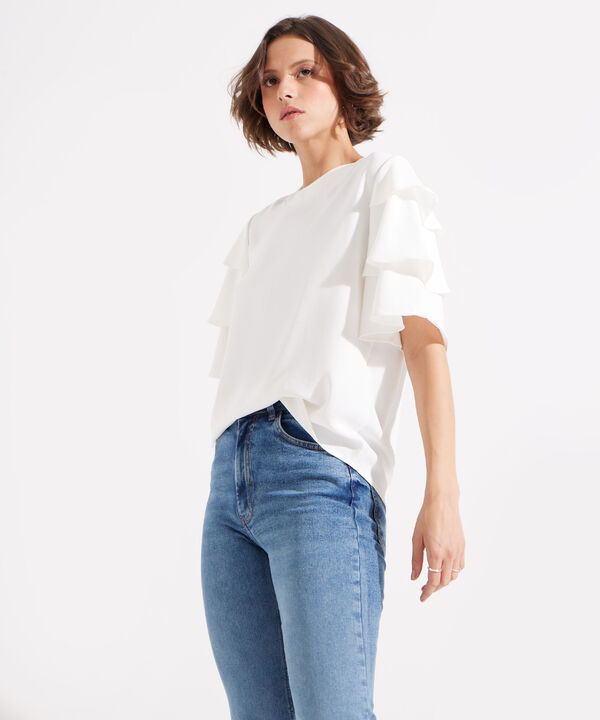 Blusa Manga Corta Unicolor Con Capas En Manga