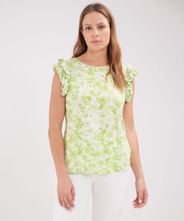 Blusa Estampada Con Boleros En Mangas