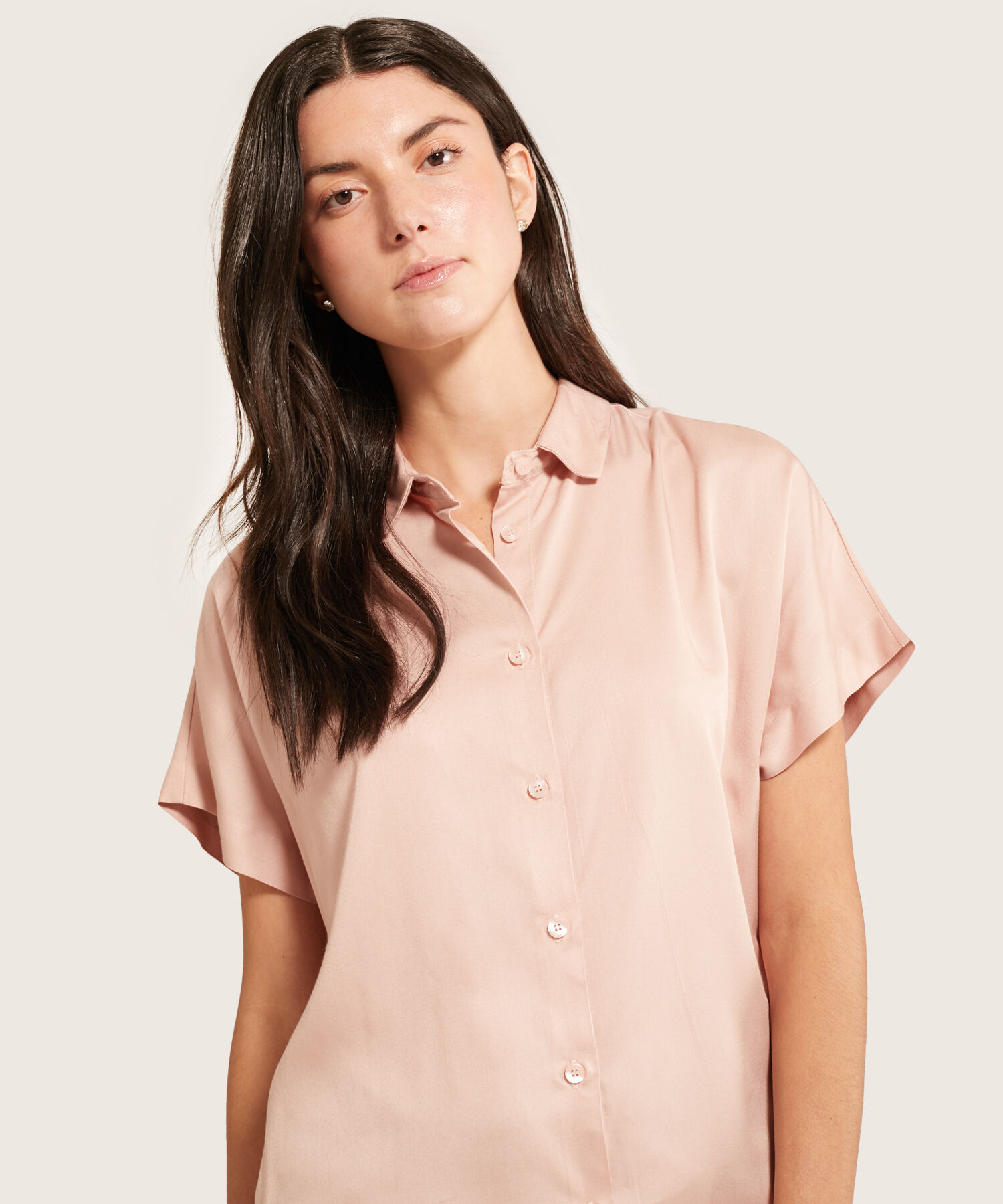 Camisa De Manga Corta Unicolor Para Mujer