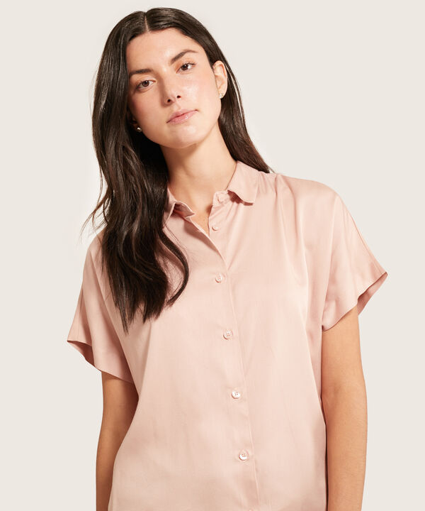 Camisa De Manga Corta Unicolor Para Mujer
