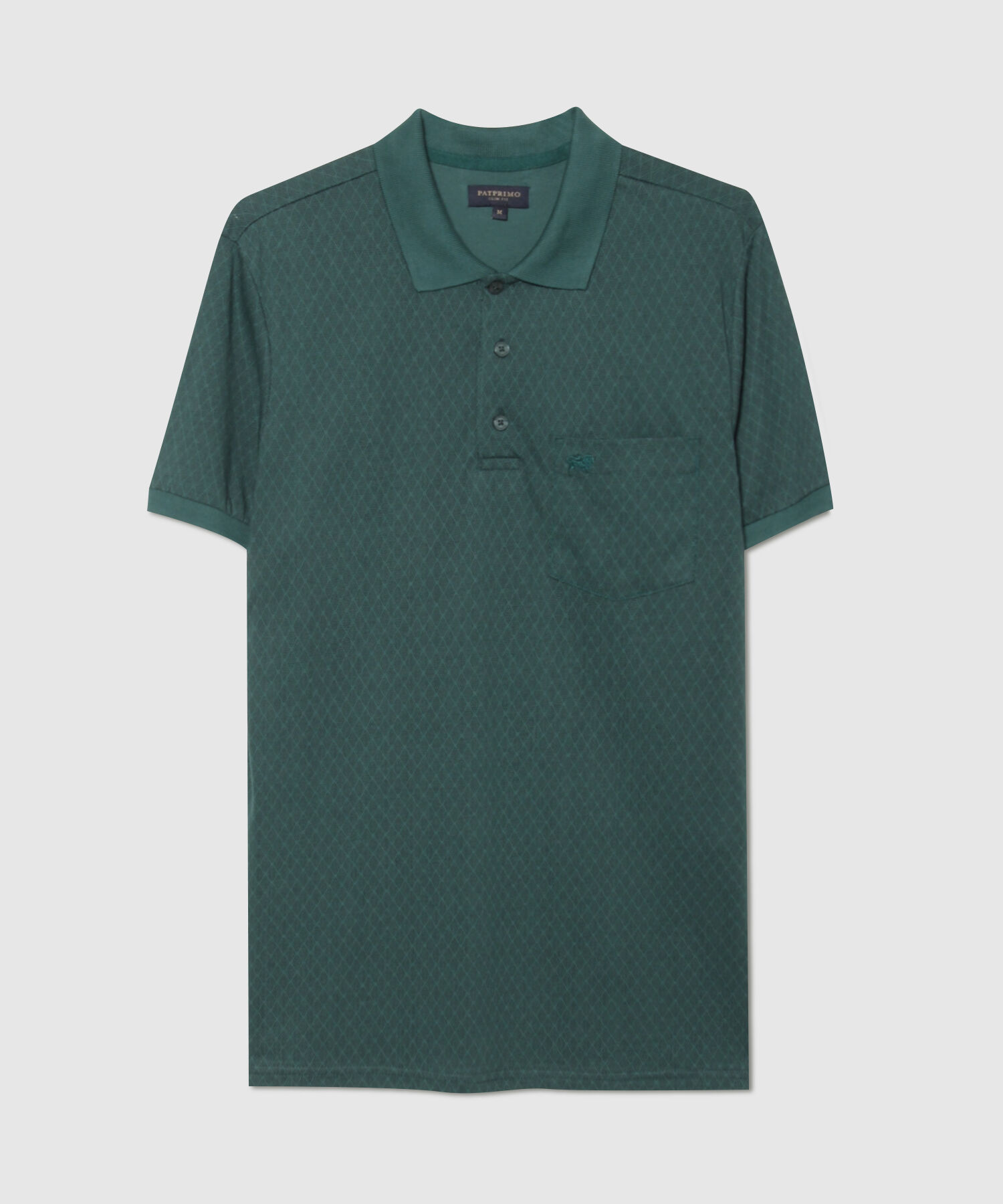 Polo Estampada, Cuello Y Puños Tejidos Con Bolsillo, Silueta Slim Fit,