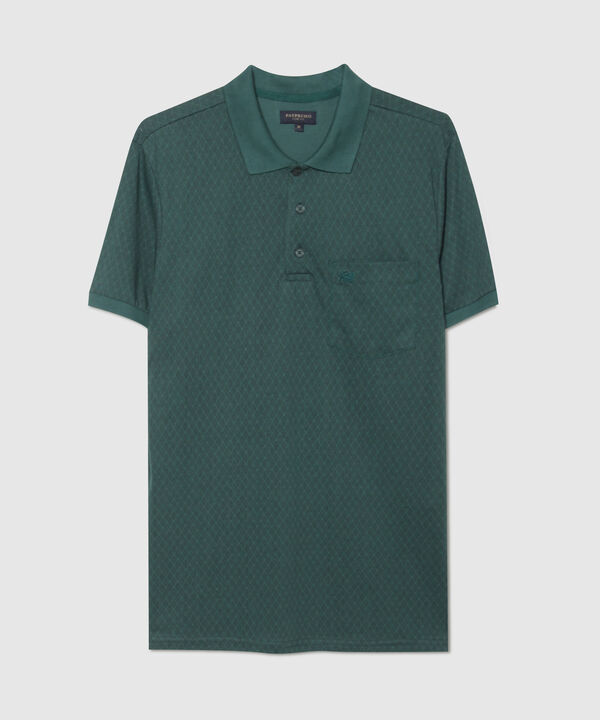Polo Estampada, Cuello Y Puños Tejidos Con Bolsillo, Silueta Slim Fit,