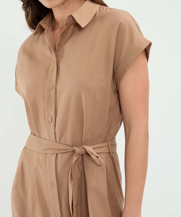 Vestido Camisero en Efecto Lino image number null