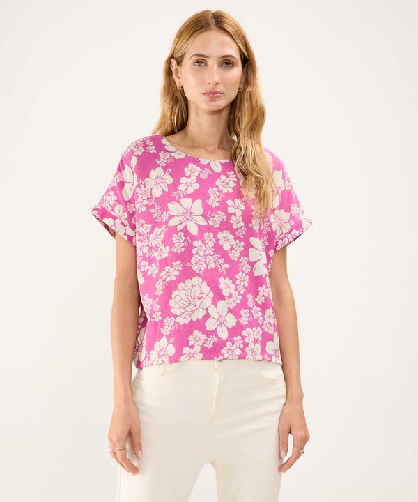 Blusa Estampada en Efecto Lino image number null