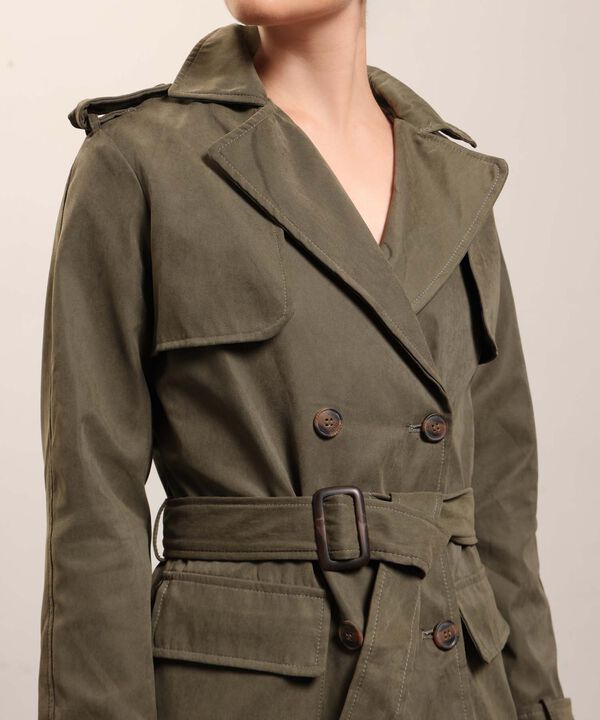 Chaqueta Trench Unicolor Con Cinturon 