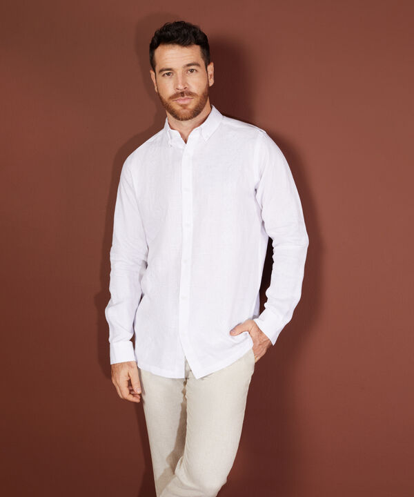 Camisa Guayabera Cuello Con Boton Down Manga Larga image number null