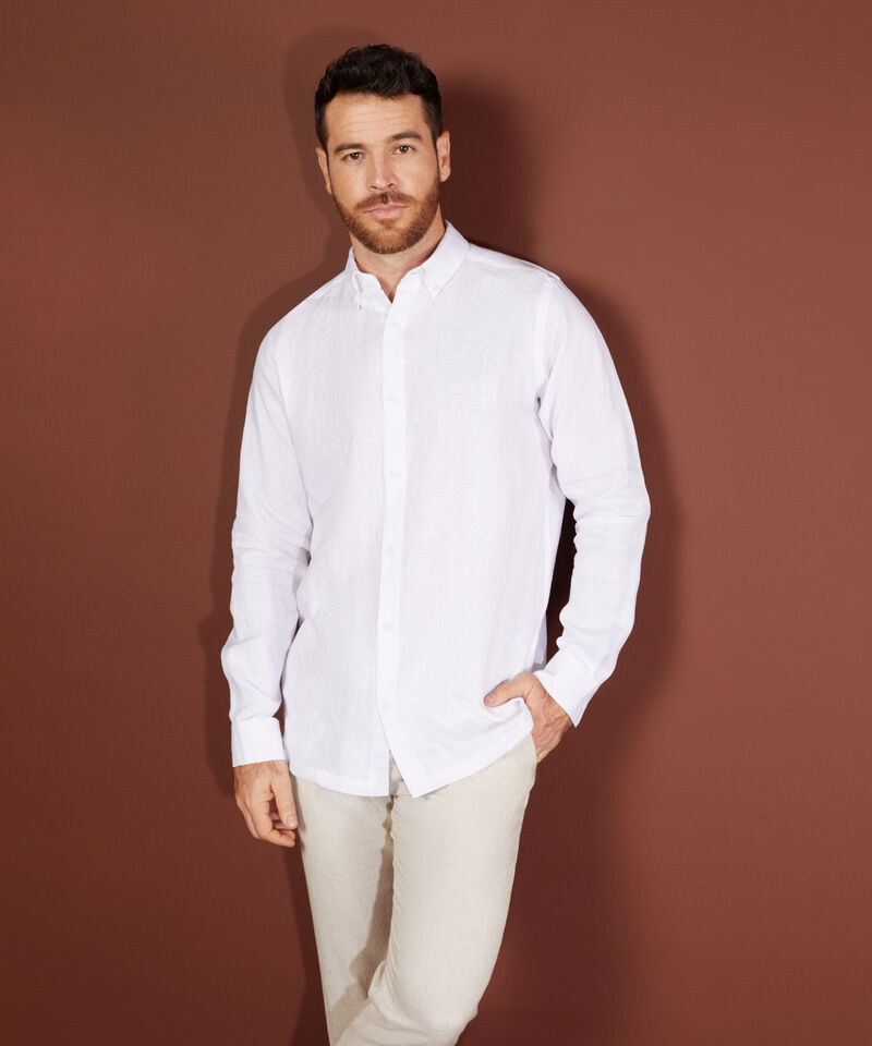 Camisa Guayabera Cuello Con Boton Down Manga Larga