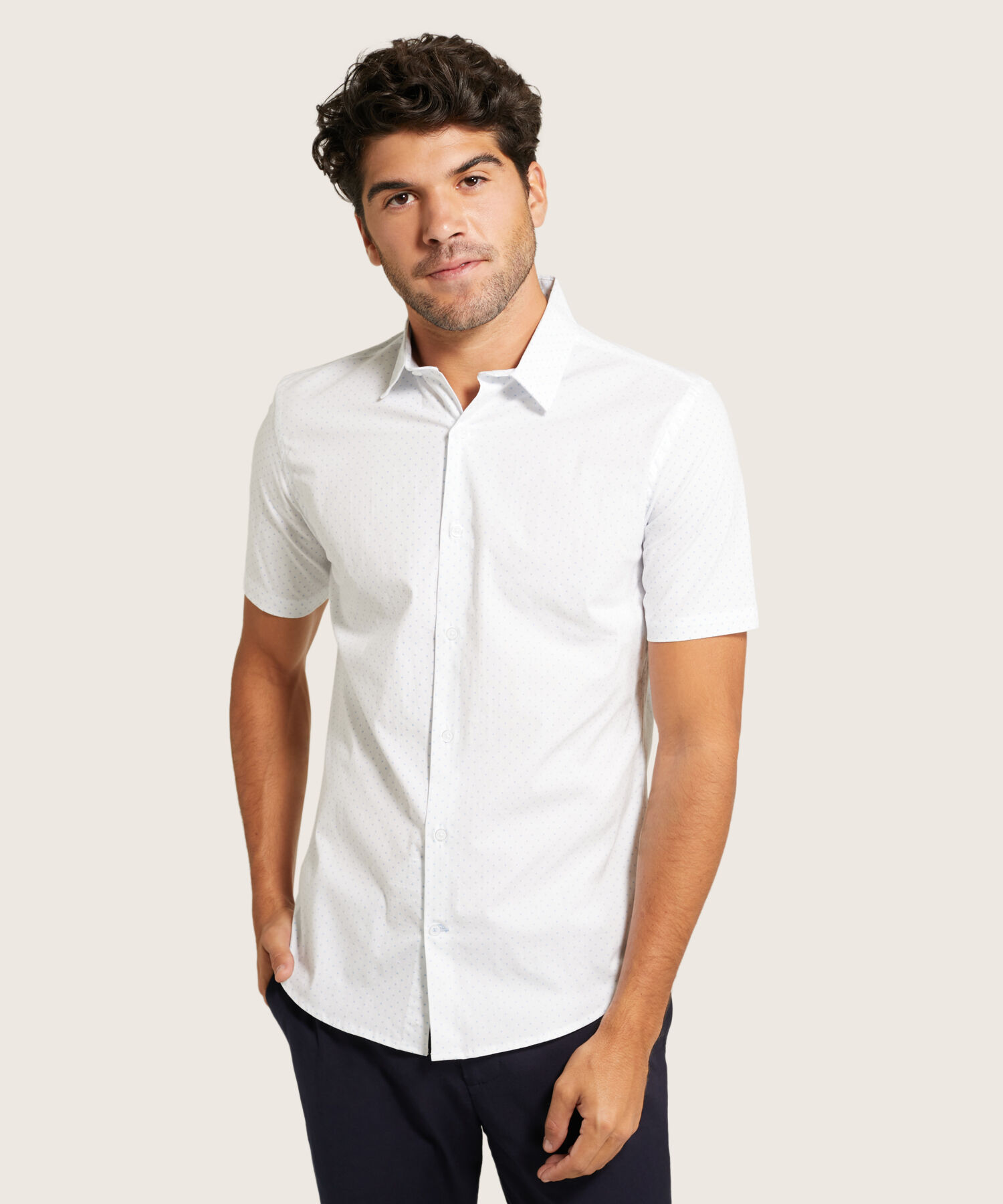 Camisa Slim Fit De Manga Corta Para Hombre