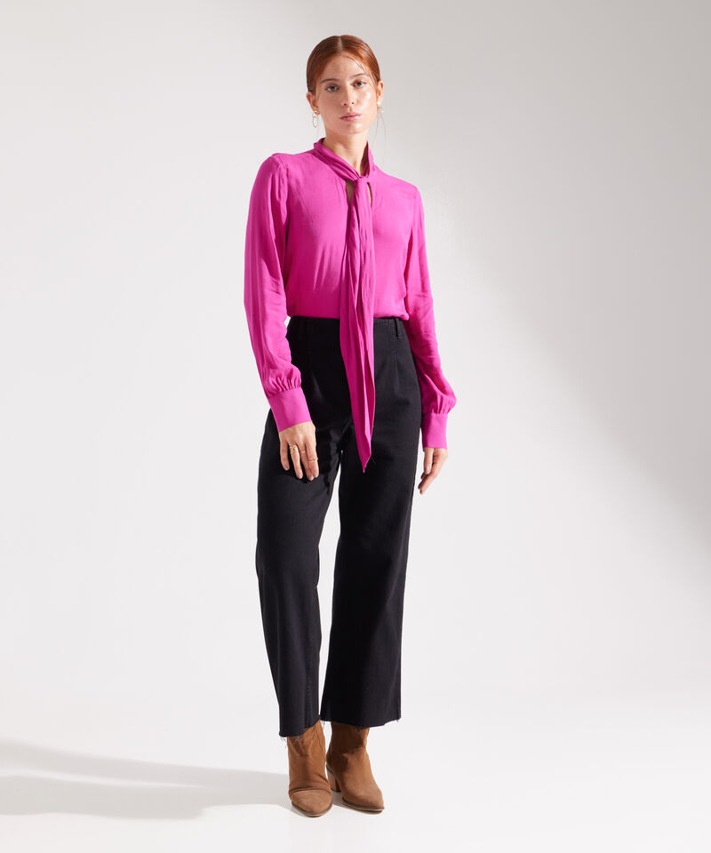 Blusa Corbatera Unicolor  Manga Larga