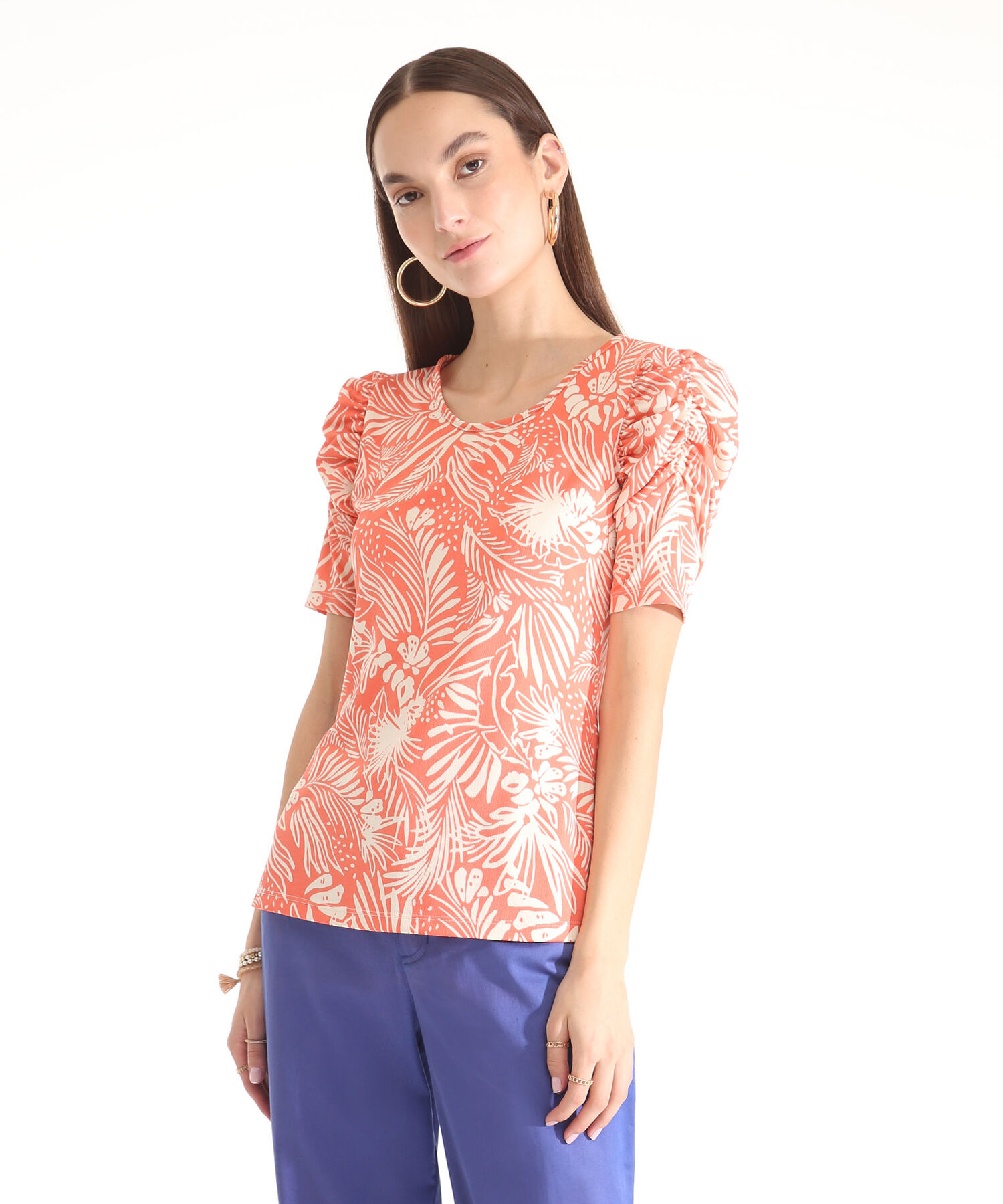 Camiseta Estampada Manga Corta Con Ruche