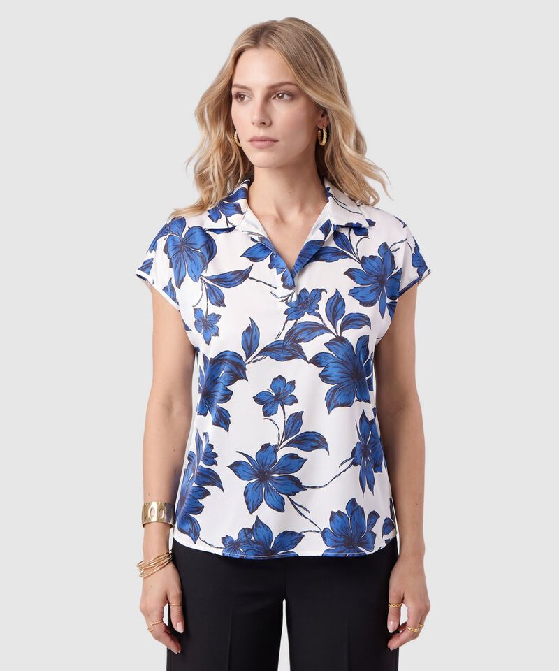 Blusa Cuello Camisero Manga Corta Mujer