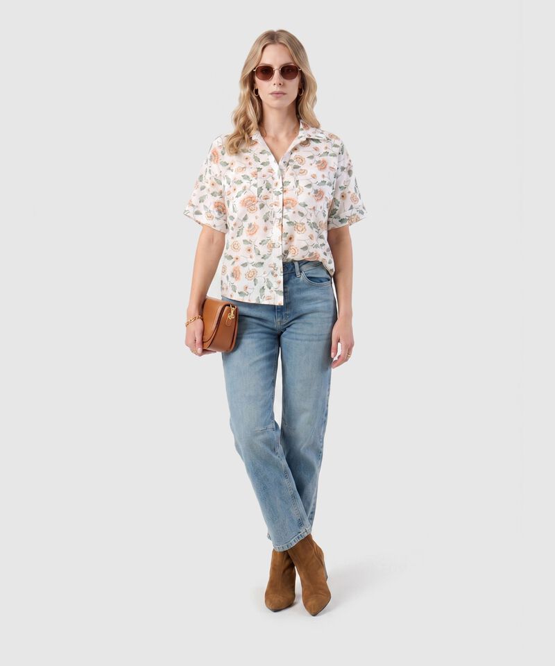 Camisa De Manga Corta Con Bolsillos Para Mujer