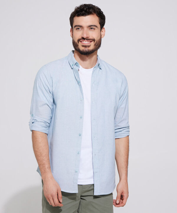 Camisa Manga Larga Textura Cuello Camisero