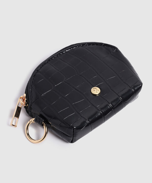 Monedero Semicircular Textura Reptil Para Mujer