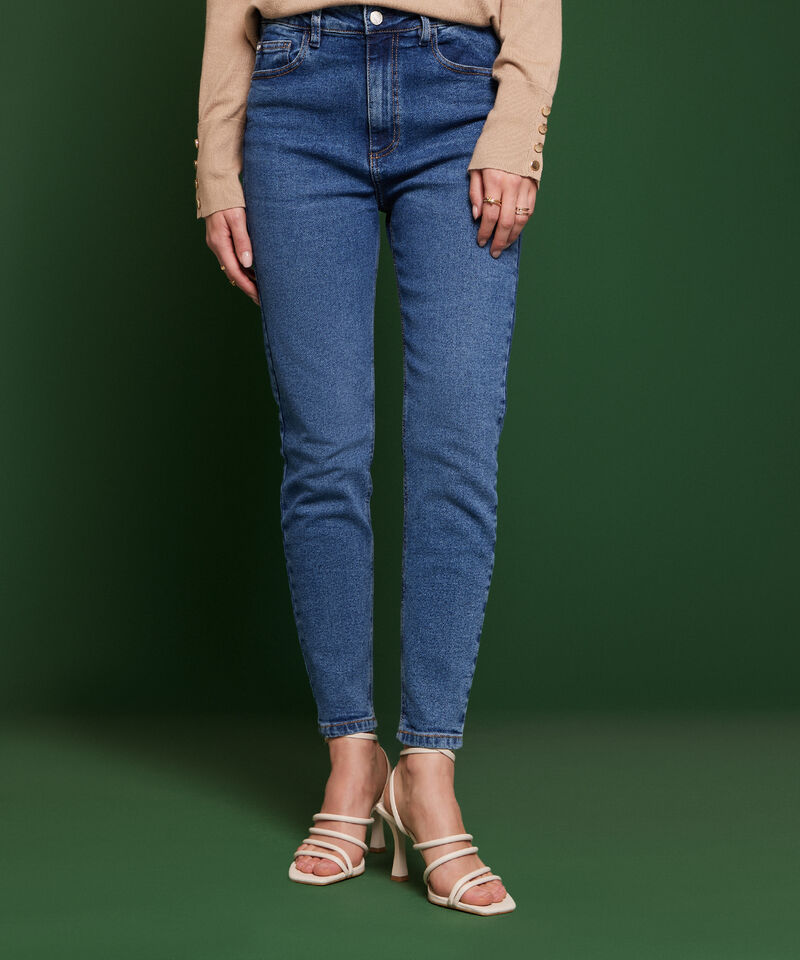 Jean Skinny Tiro Alto Tono Azul Medio Oscuro