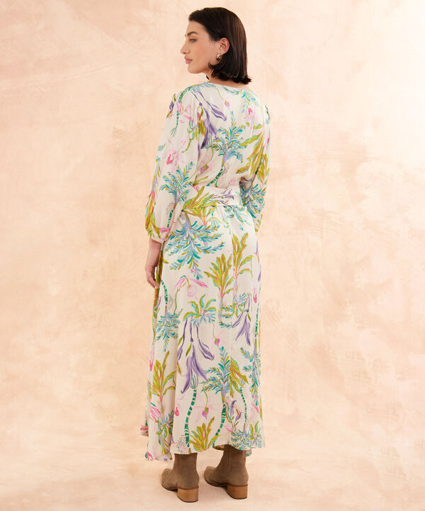 Vestido Estampado, Envolvente Con Manga 3/4 Y Cinturon image number null