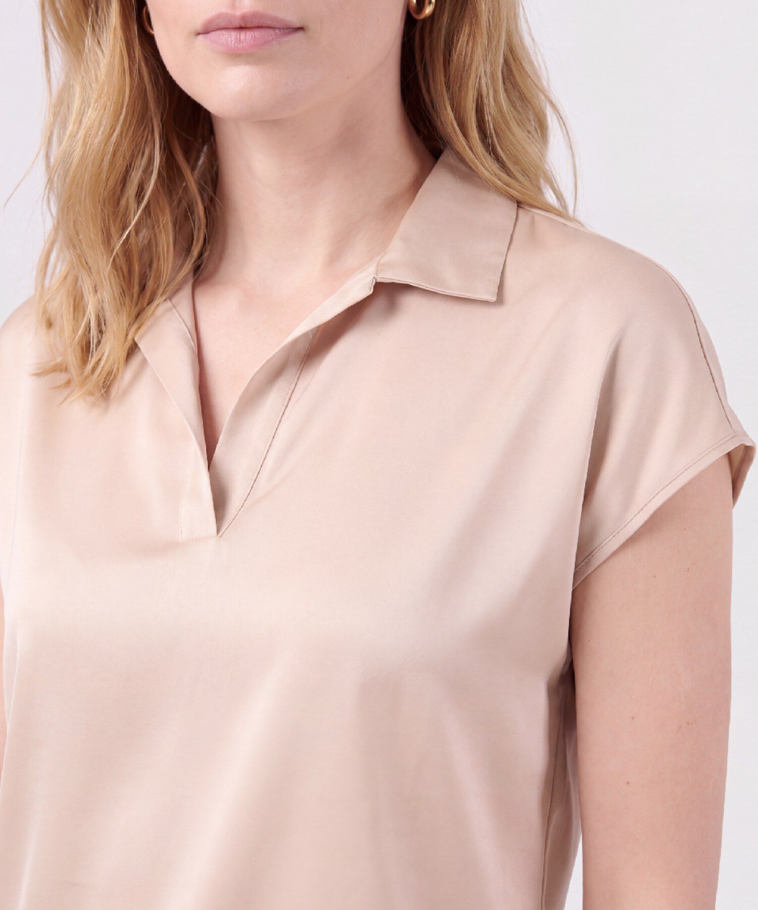 Blusa Unicolor De Manga Corta Mujer