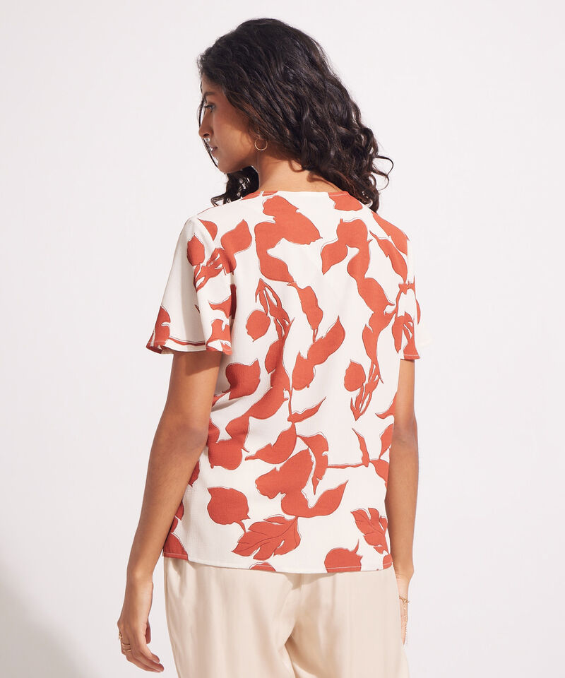 Blusa Manga Corta estampada  Cuello En V Con Botones En Frente