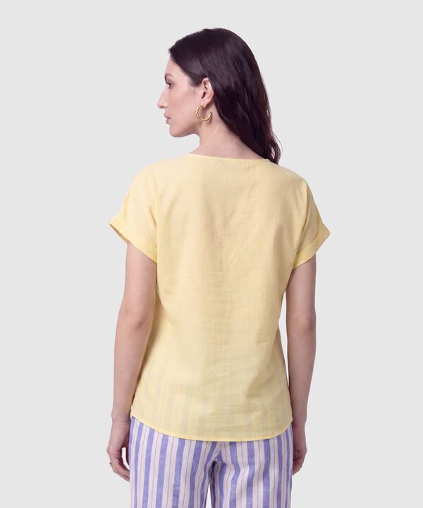 Blusa Manga Doblez Cuello Redondo Mujer