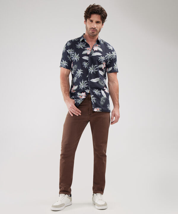 Camisa Manga Corta Estampada Base Lino image number null