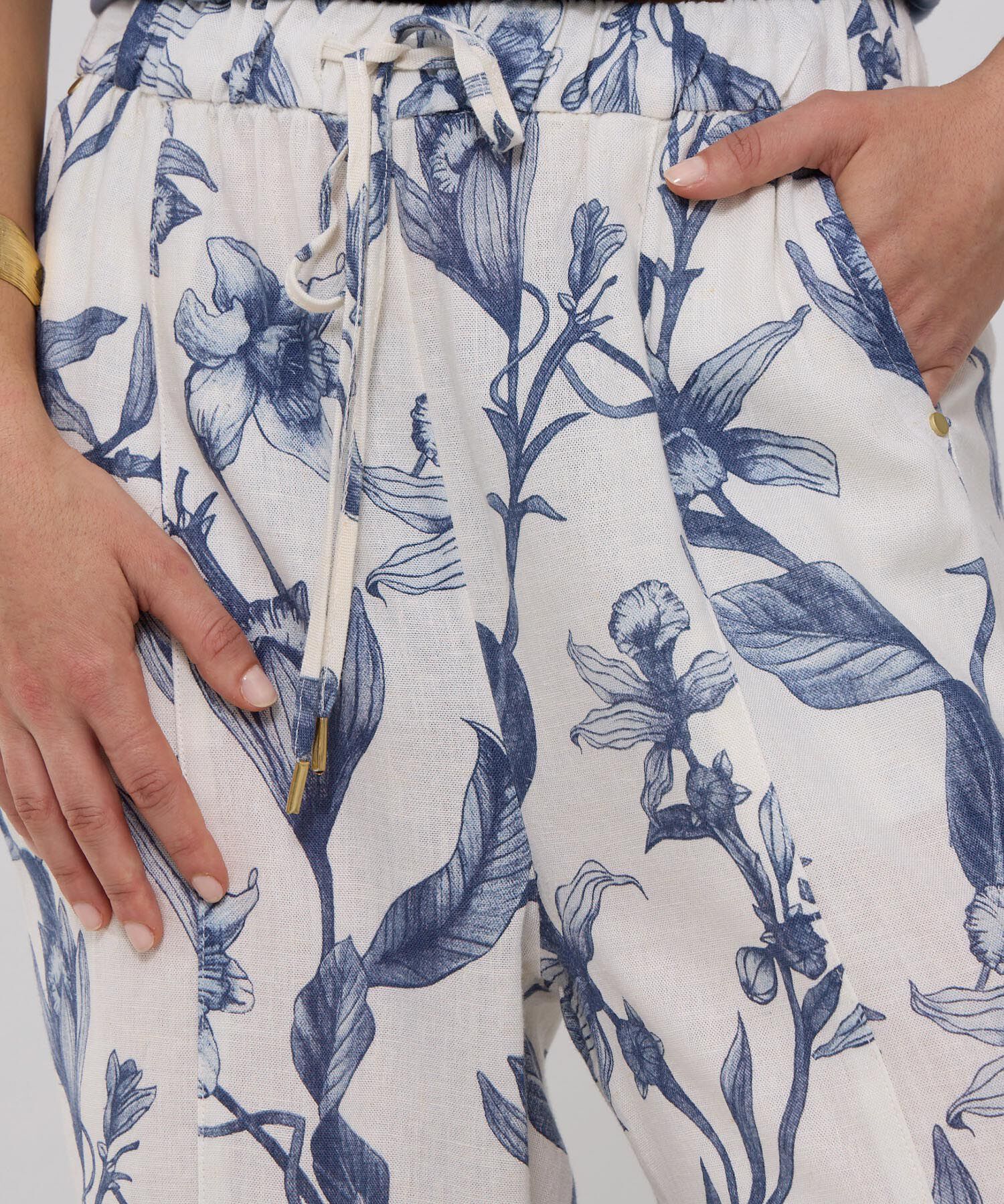 Pantalón Estampado en Efecto Lino