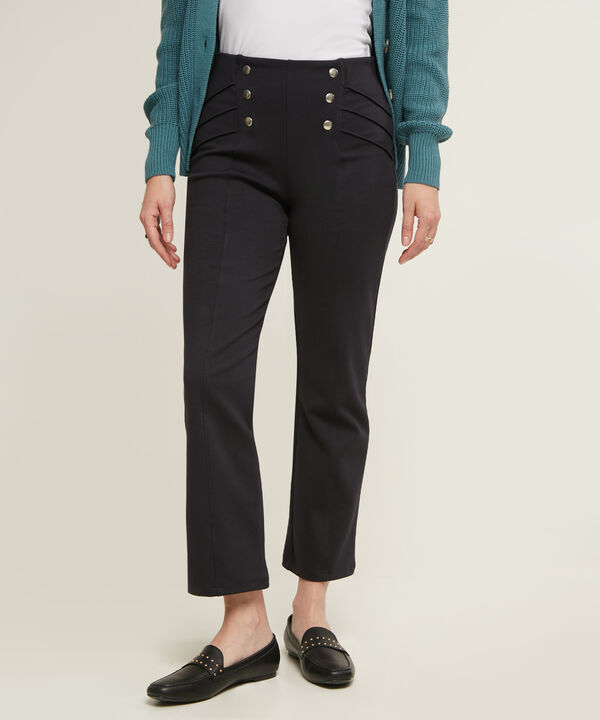Leggins Unicolor Tiro Alto Con Broches Decorativos, Vena En Centro Frente Y Costado Superior, Trópico Floral